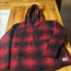 The North Face Red and Black Plaid Hoodie
